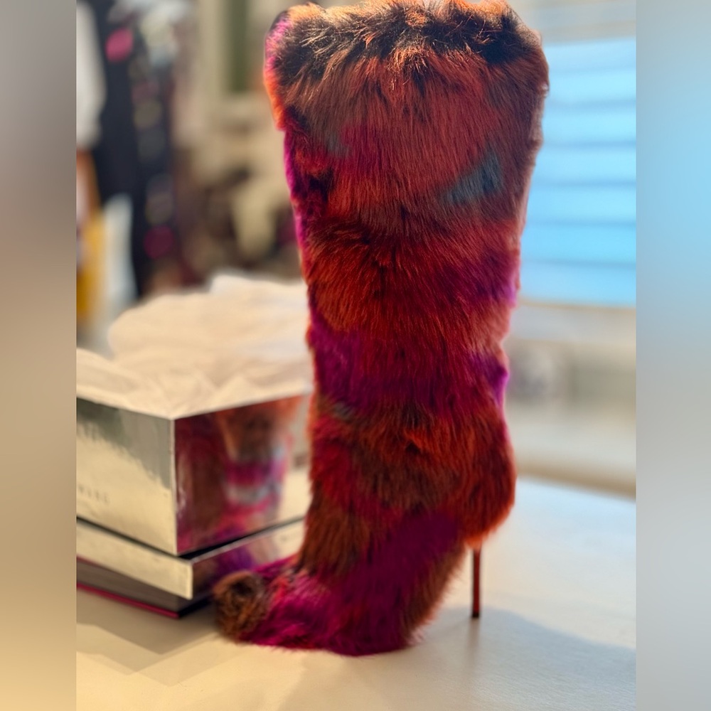 AZALEA WANG UPSETTER ORANGE MULTI FUZZY KNEE HIGH BOOT - 7
